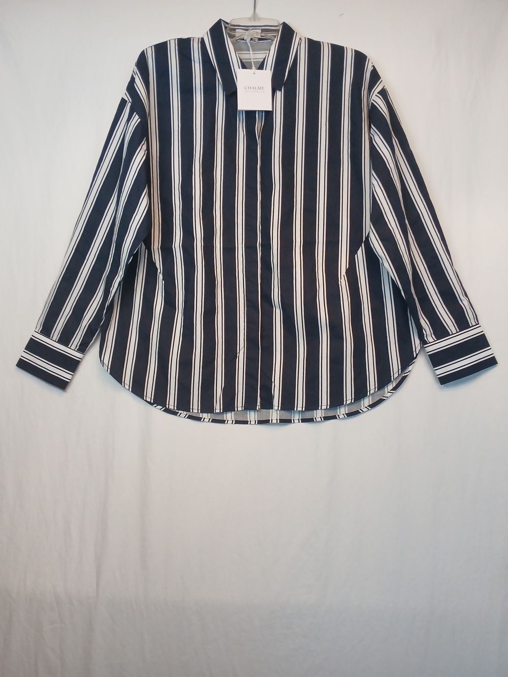 Navy & White Stripe Cotton Long Sleeve Button Down Shirt XL New!Chalme Australia